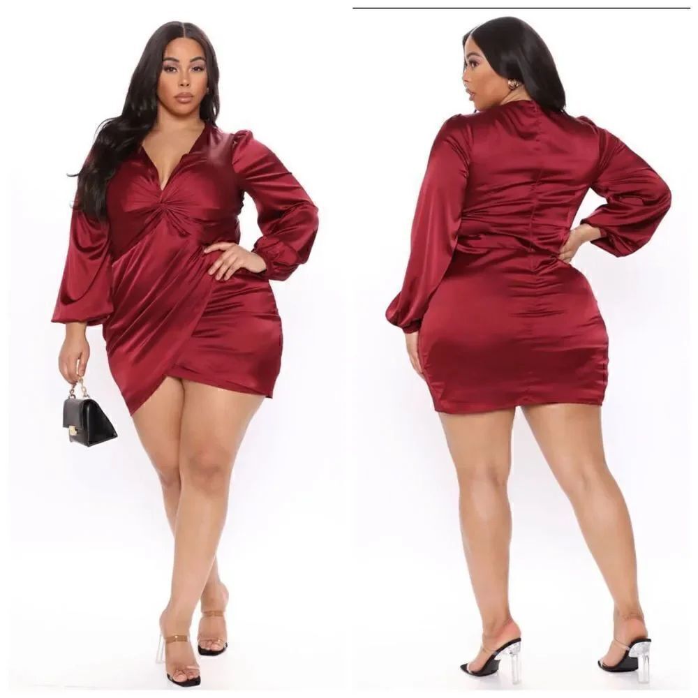 Fashion Nova Burgundy Great Escape Satin Mini Dress Size 1X